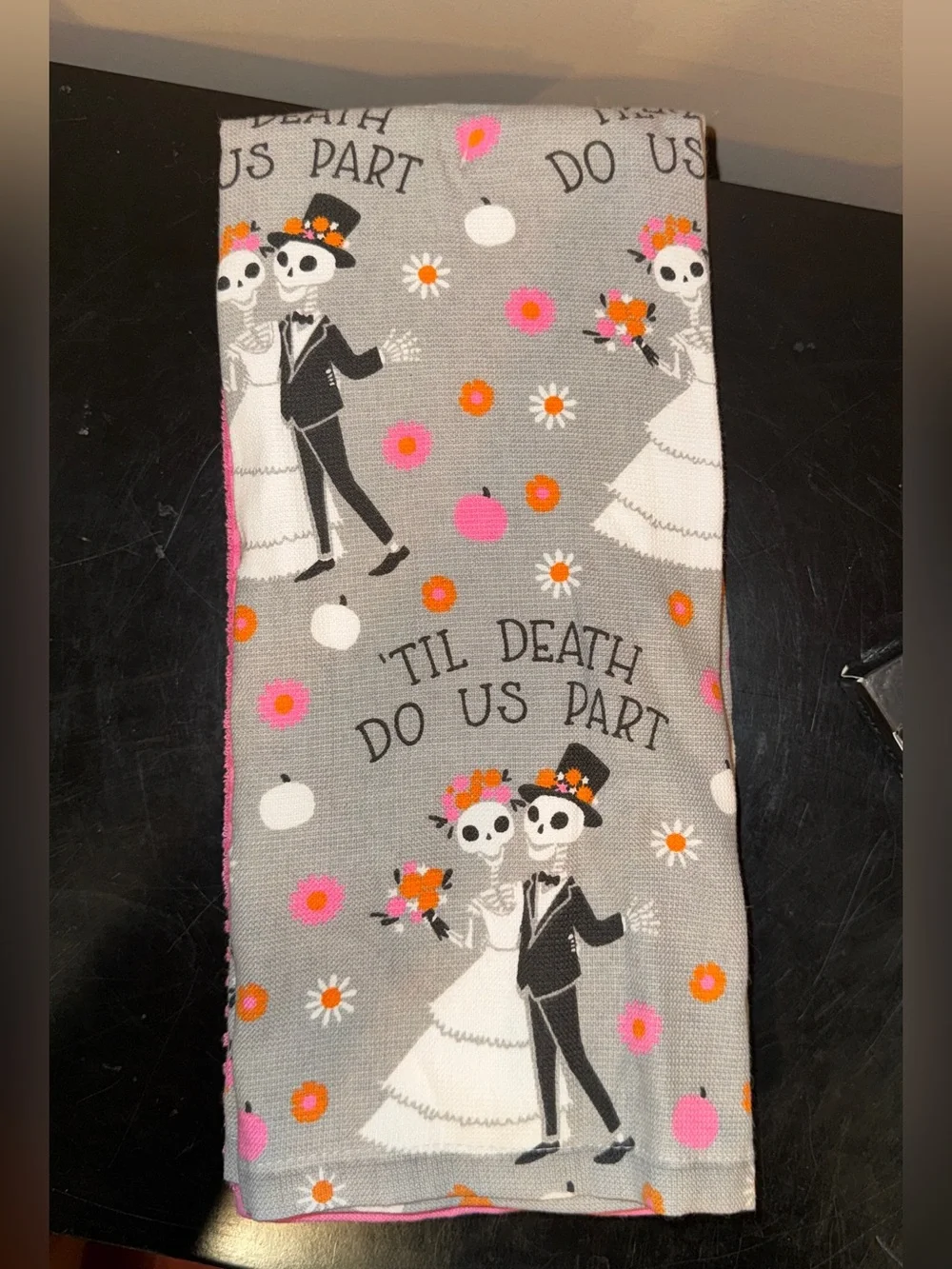 'Til Death Do Us Part' Skeletal Bride & Groom Dish Towels set of 3 NEW